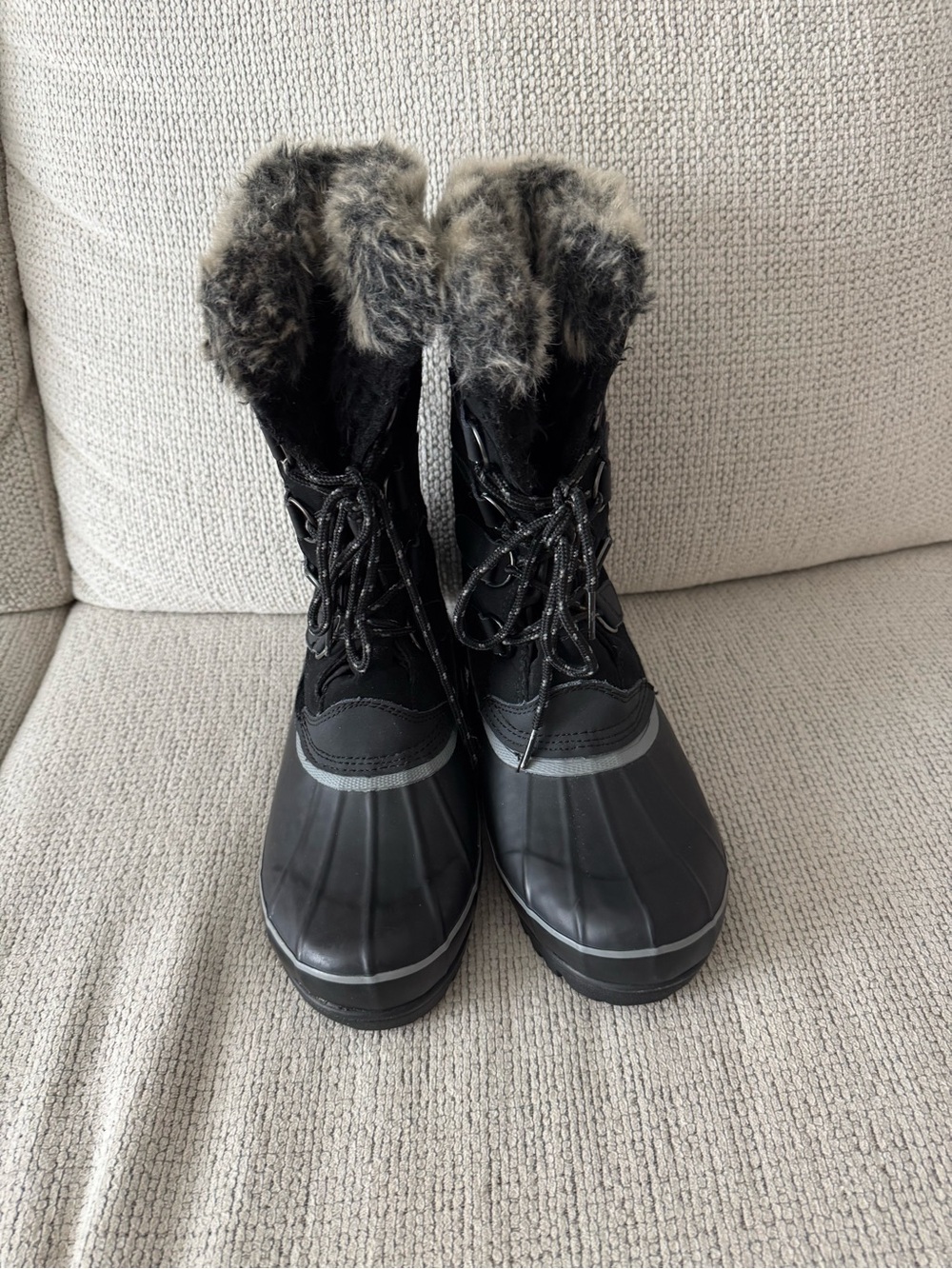 Khombu Black Lace-Up Waterproof Winter Boots with Faux Fur Cuff